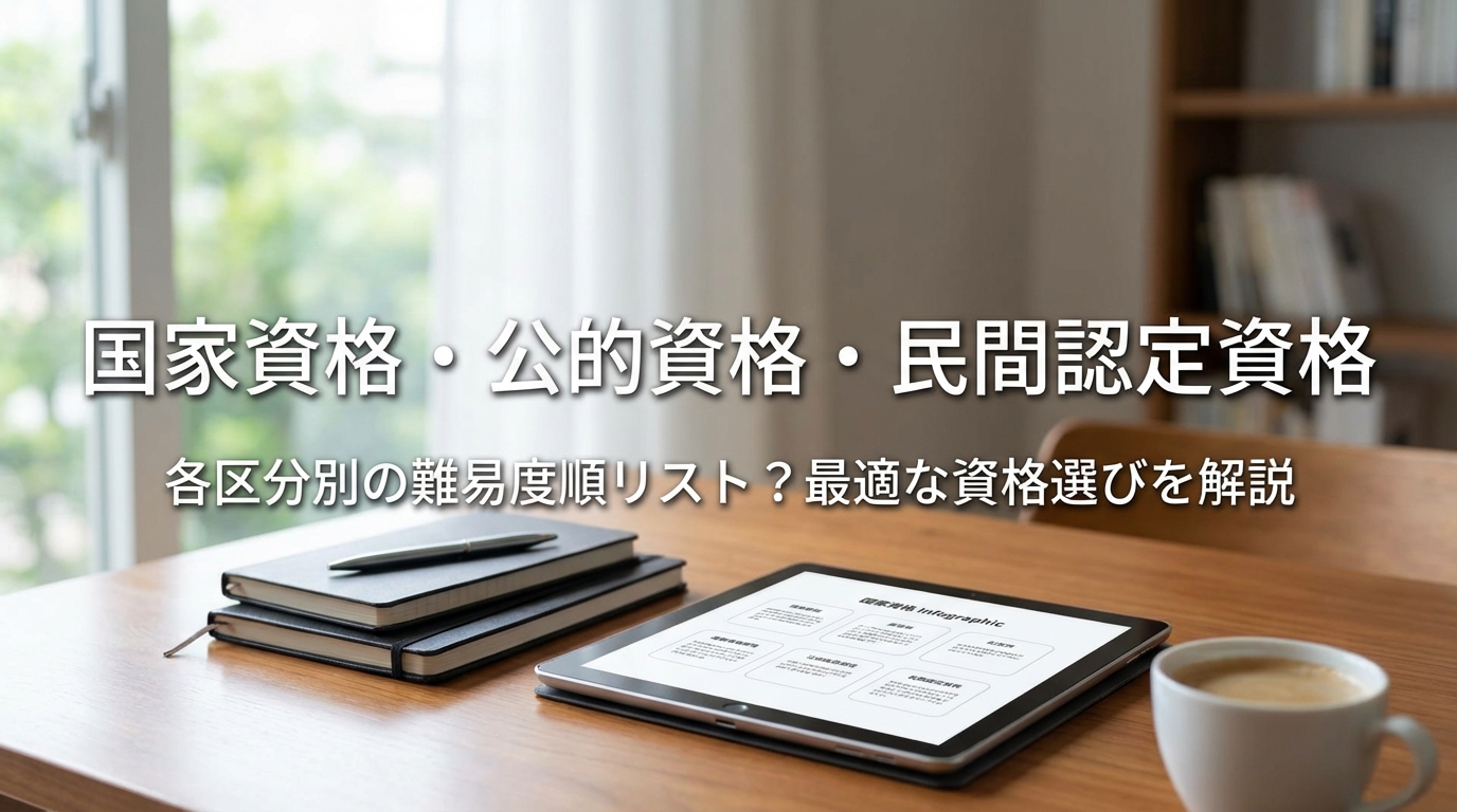 国家資格・公的資格・民間認定資格、各区分別の難易度順リスト？最適な資格選びを解説
